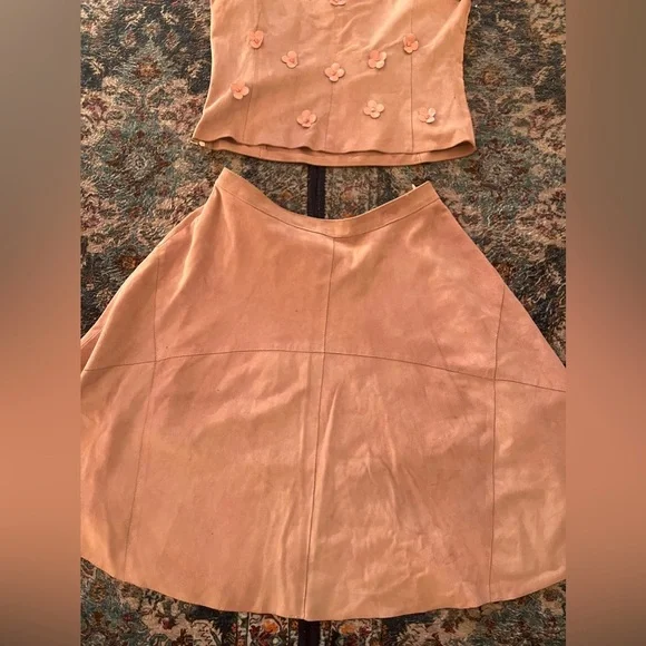 Luca luca silk 100% leather crop top floral & skirt 6 italian vtg 90s Coachella - Picture 12 of 16